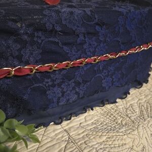 Red Ribbon Gold Chain Waist Belt Tie Bow Sash Feminine Vintage Style